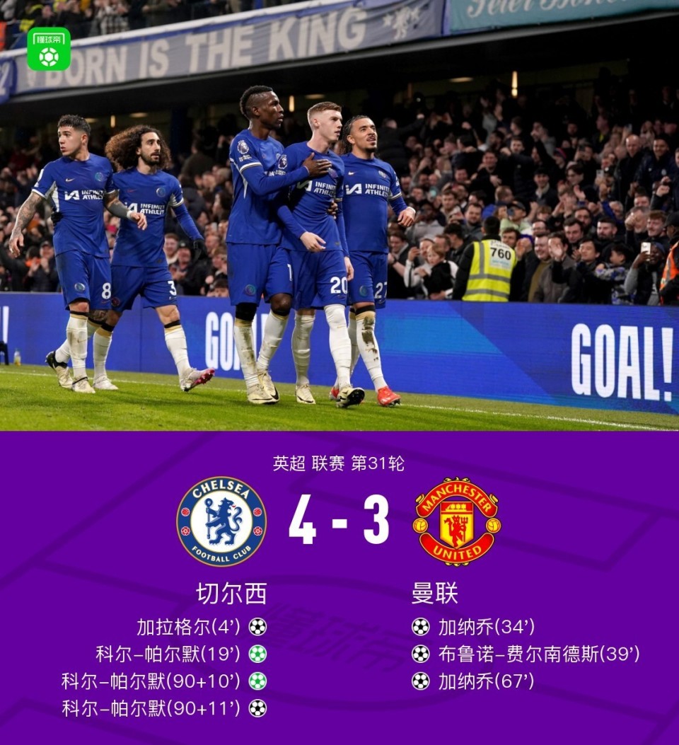 欧洲顶级足球赛：切尔西战胜曼联